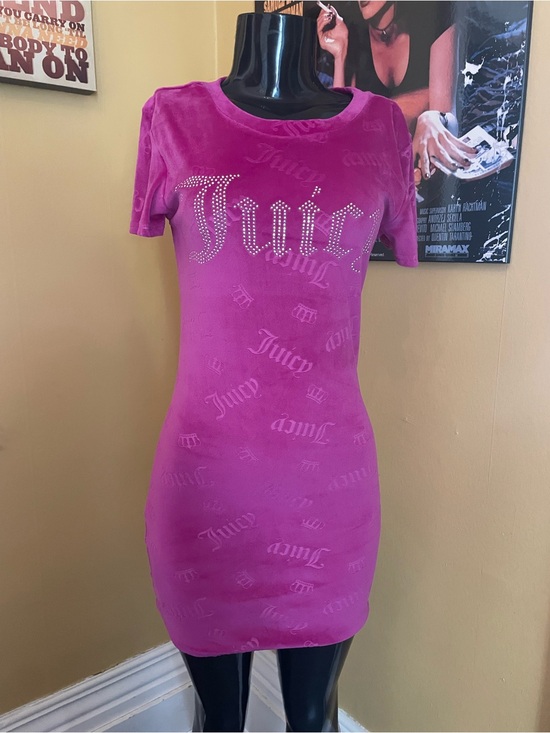 Juicy Couture Dresses & Skirts - Juicy Couture Fuchsia Velour Crystal Logo Mini Dress (small )